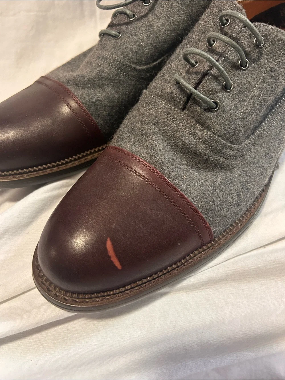 Vintage Foundry Co. Men's Two-Tone Gray and Burgundy Cap-Toe Oxfords